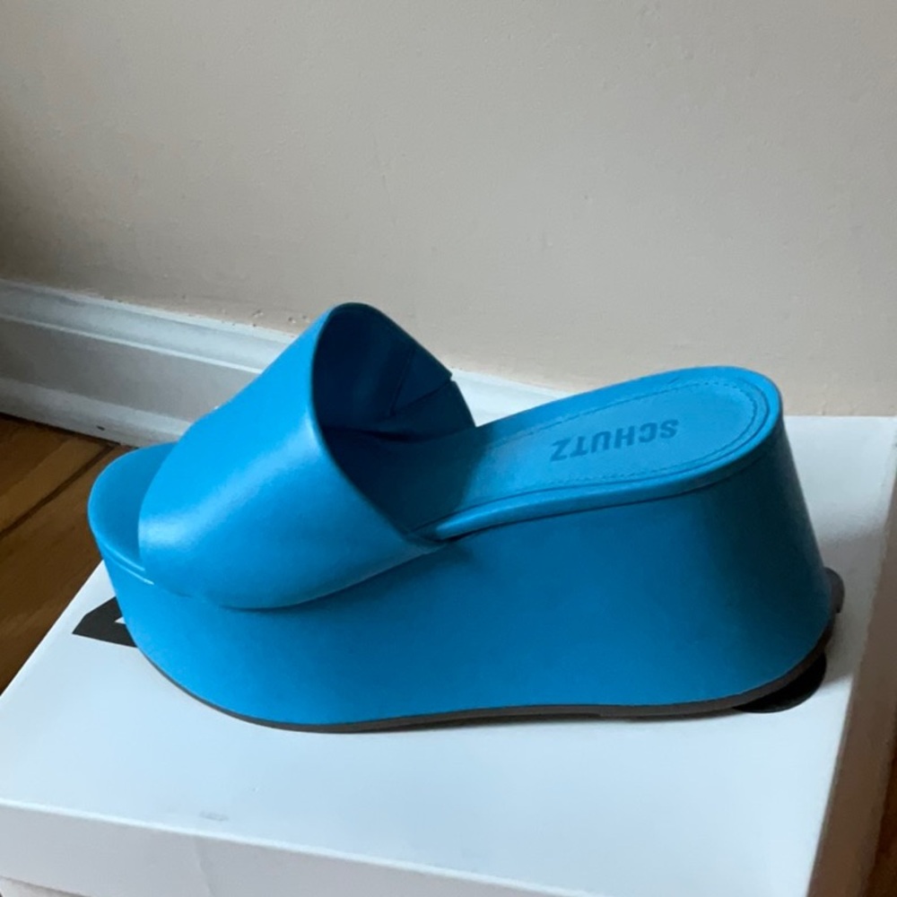 SCHUTZ Blue Platform Slide Sandals